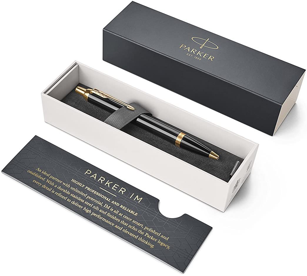 Parker IM Black Lacquer Gold Trim Ballpoint Pen